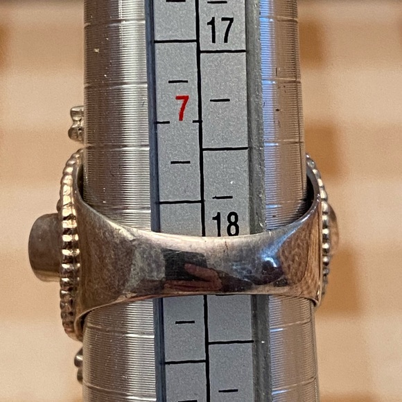 NEPAL Large Sterling Silver 925 Quartz Ring With Blue Topaz Sz 8- Vintage - Picture 6 of 10